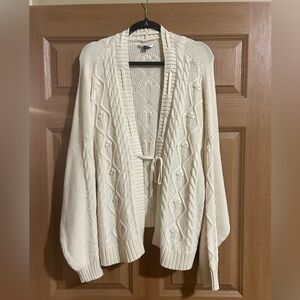American Eagle Outfitters Open Front Cream Cable Knit Cardigan